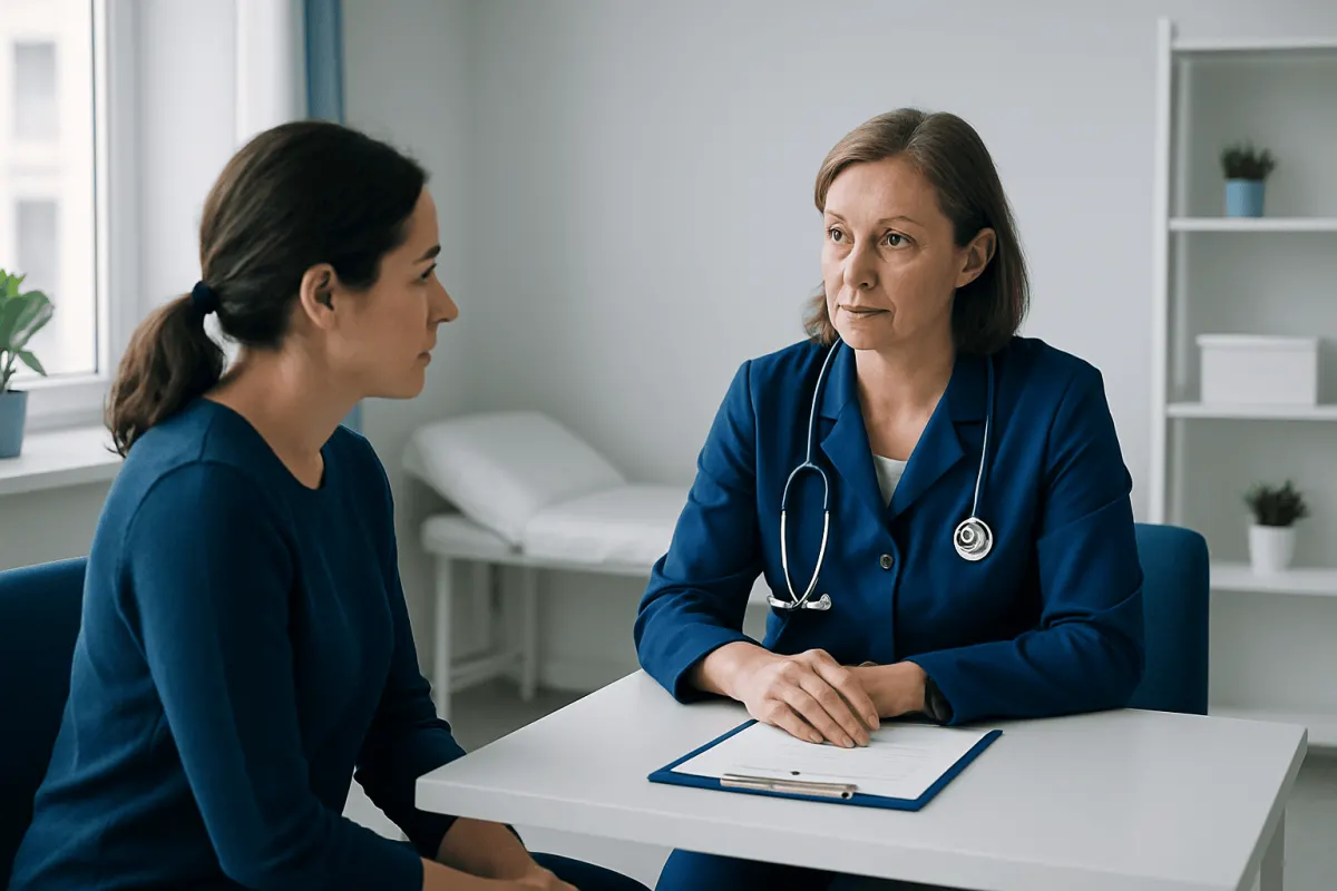 Doctor consulting a patient in a medical office setting.