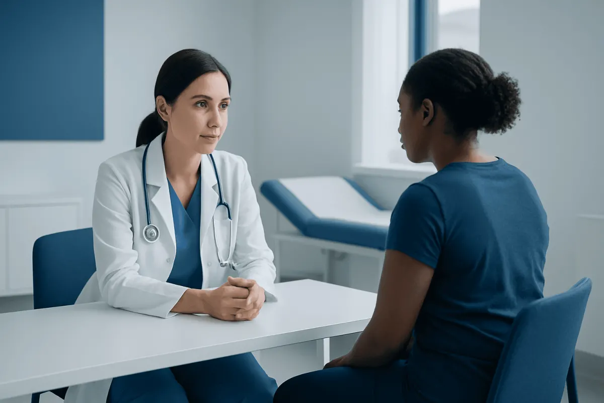 Doctor consulting with a patient in a medical office setting.
