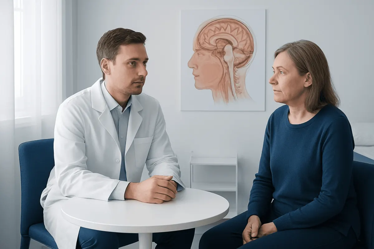 Doctor consulting with a patient about brain health and MRI results.