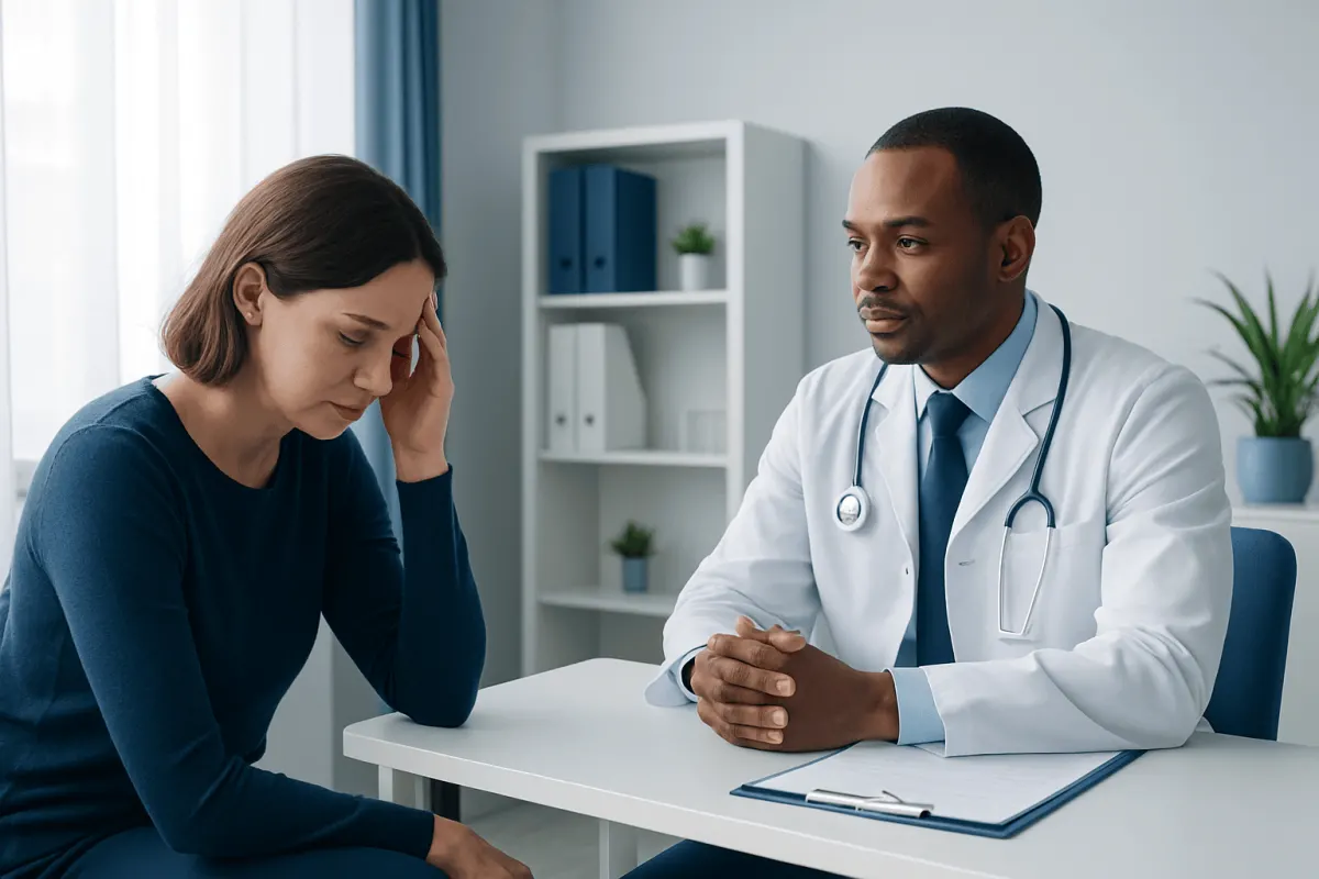 Doctor consulting with a patient in a medical office setting.