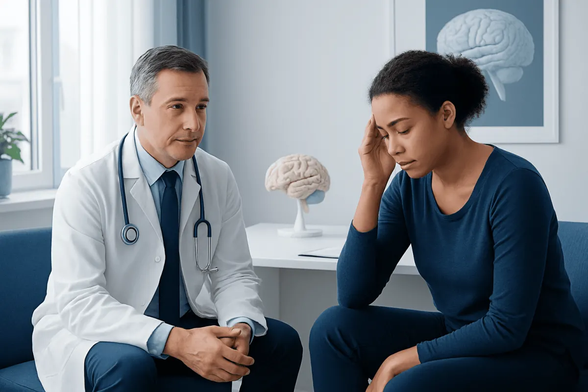 Doctor consulting with a patient about brain health and sleep issues.
