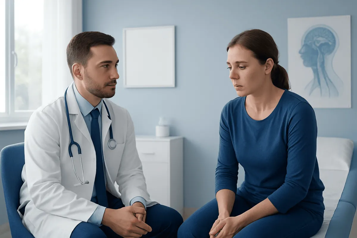 Doctor consulting with a patient in a medical office setting.