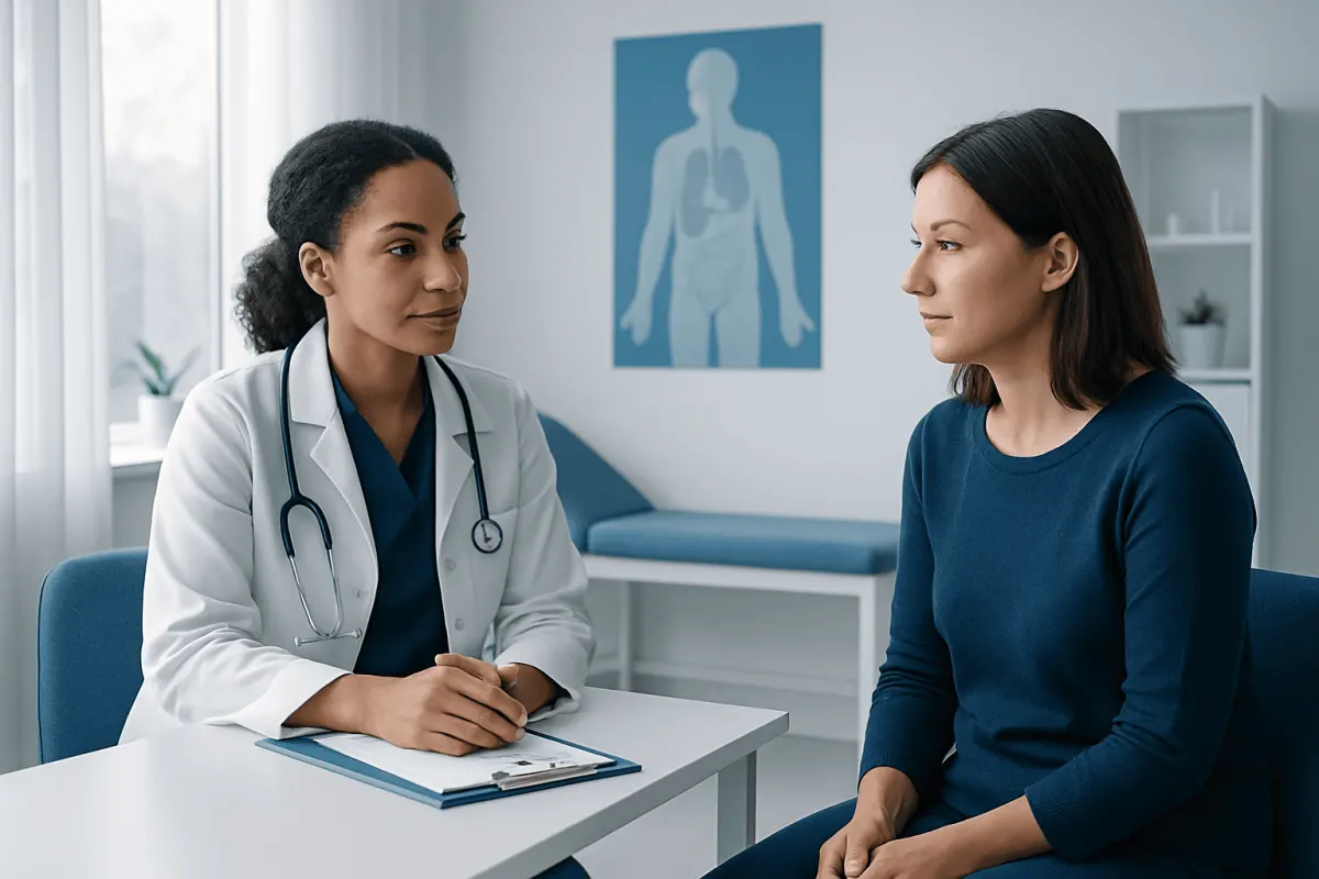 Doctor consulting with patient in a medical office setting.