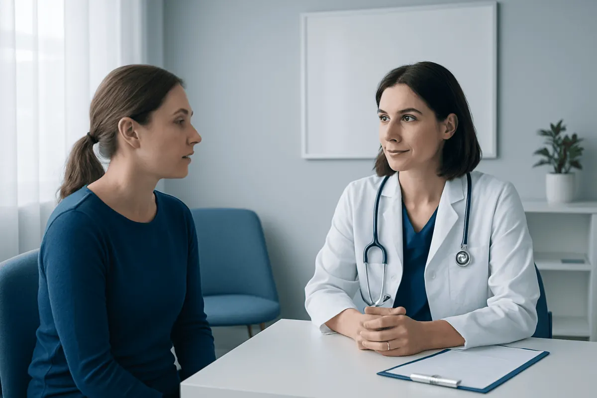 Doctor consulting with a patient in a medical office setting.