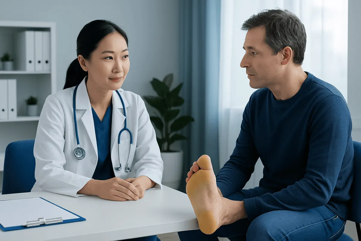 Doctor consulting with patient about heel pain at Acibadem Hospital.