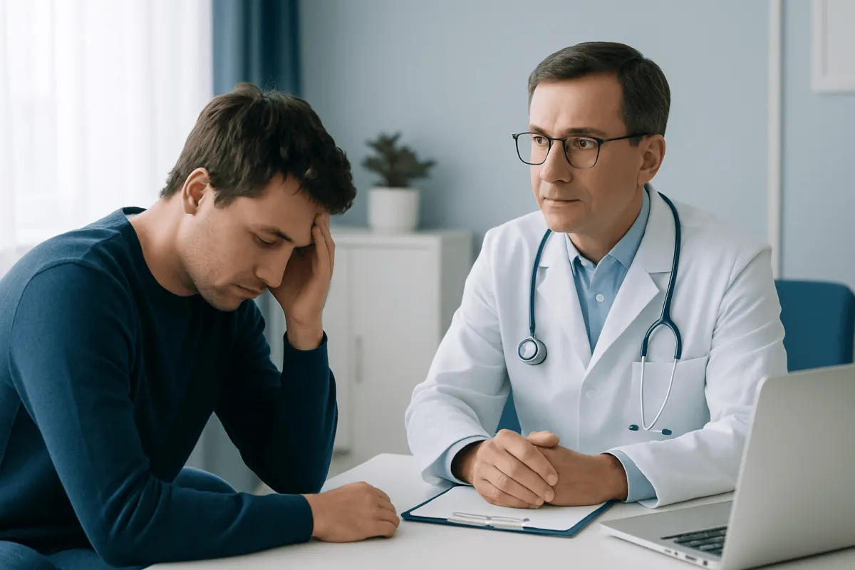 Doctor consulting with a patient about hypersomnia treatment options.