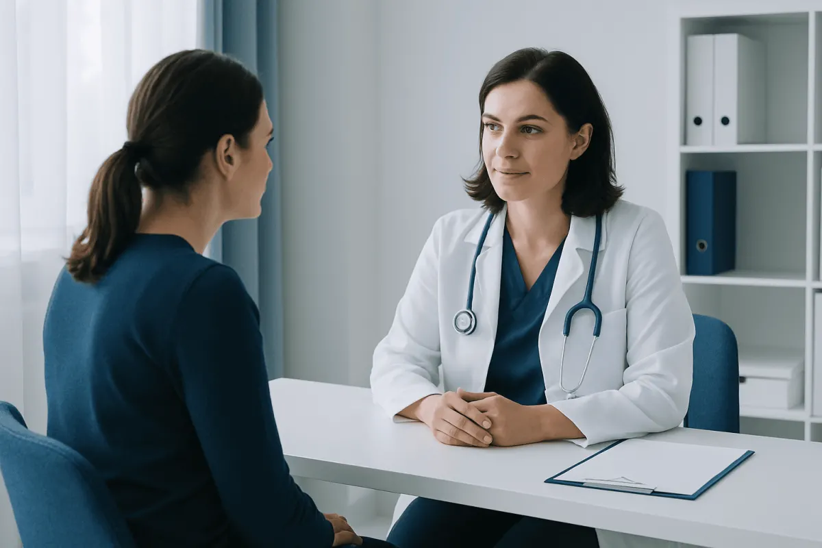 Doctor consulting with a patient in a medical office setting.
