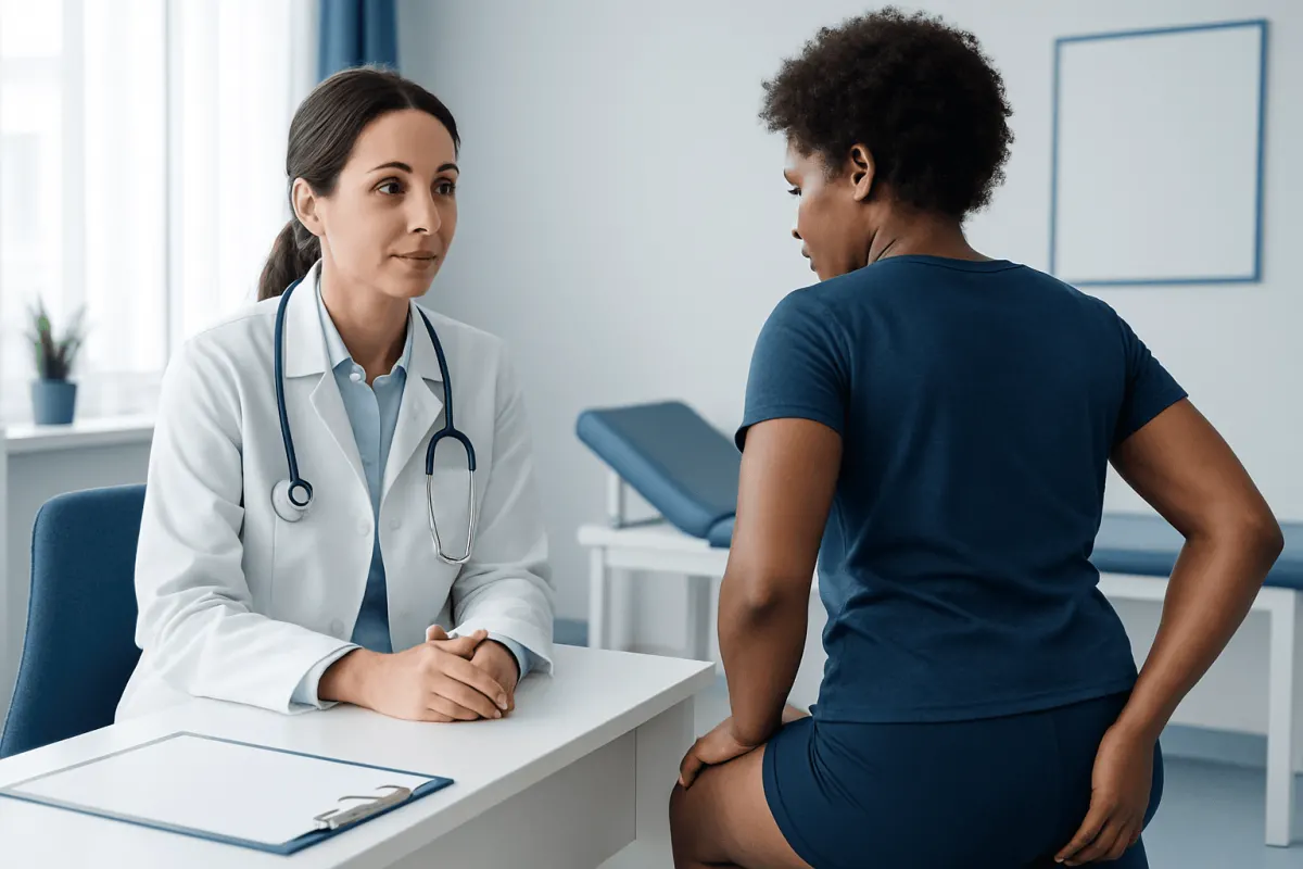 Doctor consulting with patient in a medical office setting.