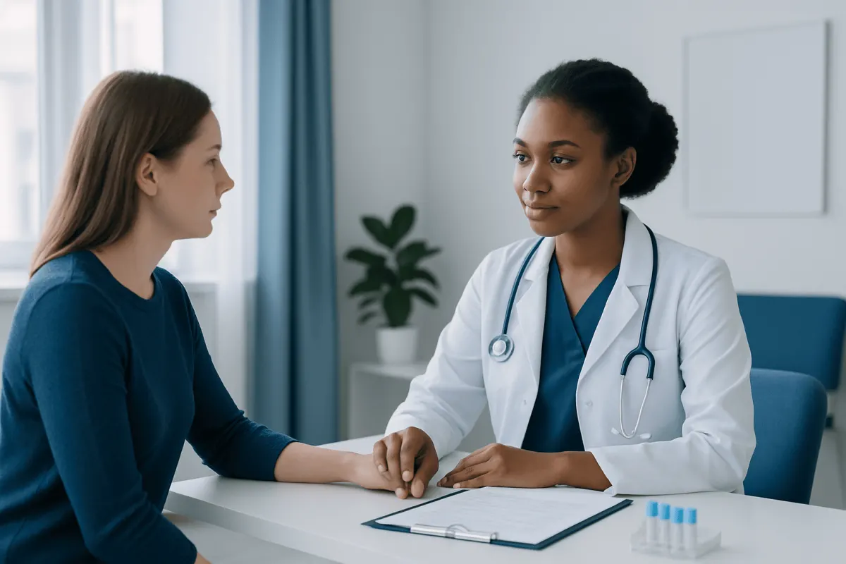 Doctor consulting with a patient in a medical office setting.
