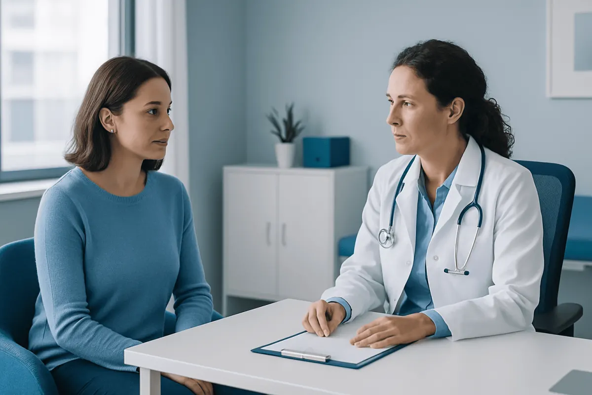 Doctor consulting with a patient in a medical office setting.