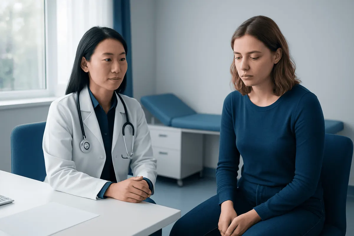 Doctor consulting with a patient in a medical office setting.