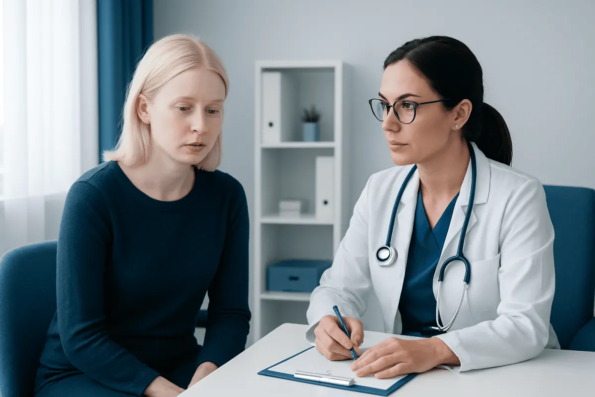 Doctor consulting with a patient in a medical office setting.