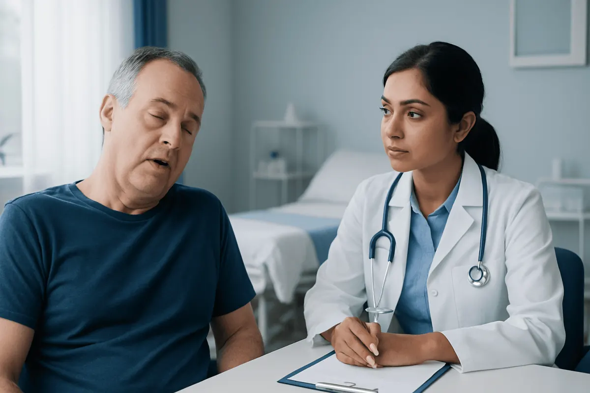 Doctor consulting with a patient in a medical office setting.