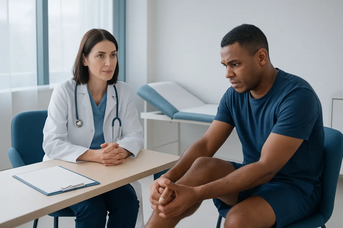 Doctor consulting with a patient in a medical office setting.
