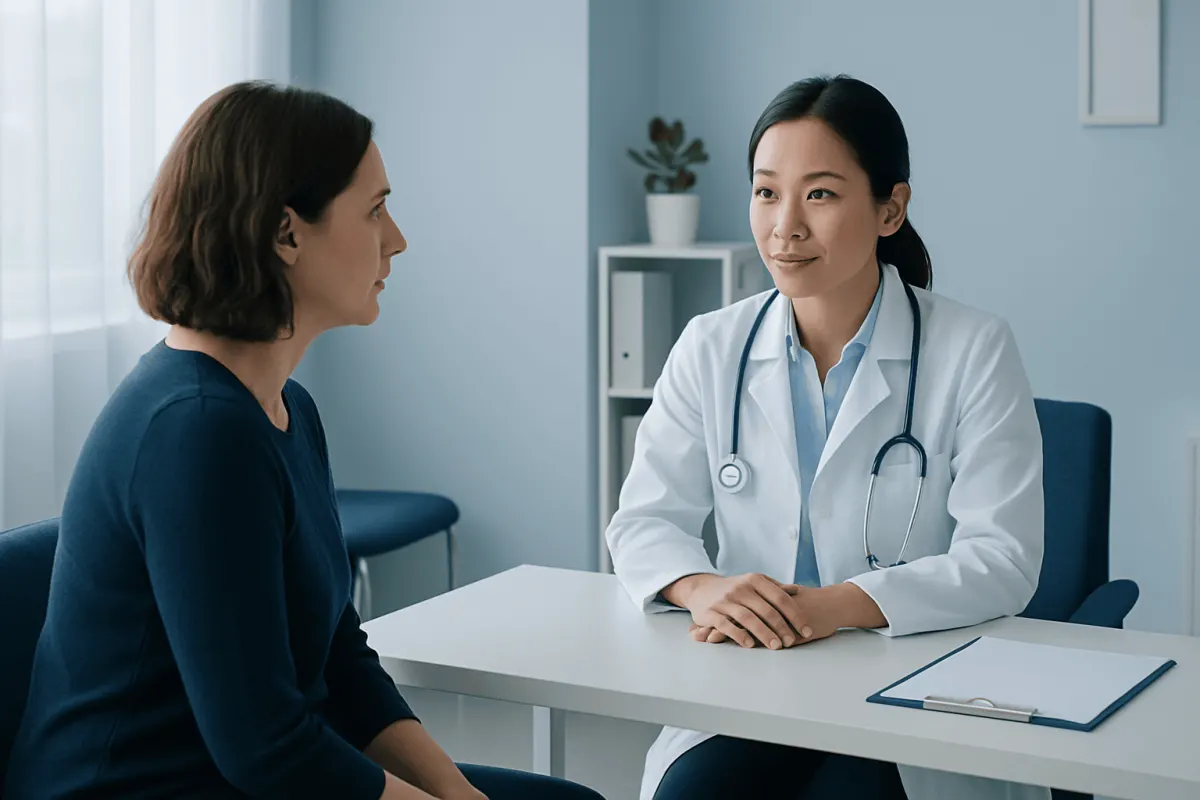 Doctor consulting with a patient in a medical office setting.