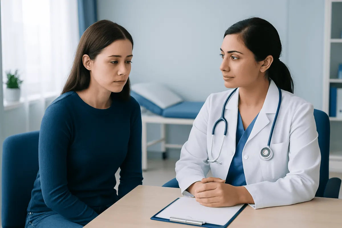 Doctor consulting with a patient in a medical office setting.