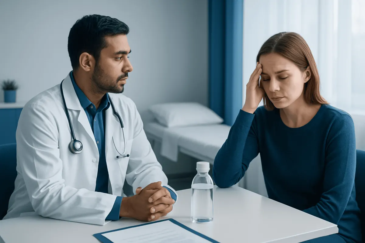 Doctor consulting with a patient about electrolyte imbalance symptoms.