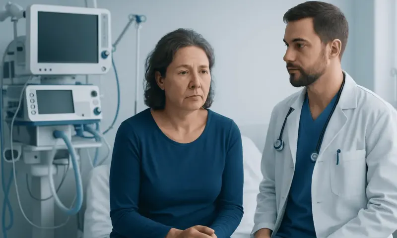 Doctor consulting with a female patient in a hospital room.