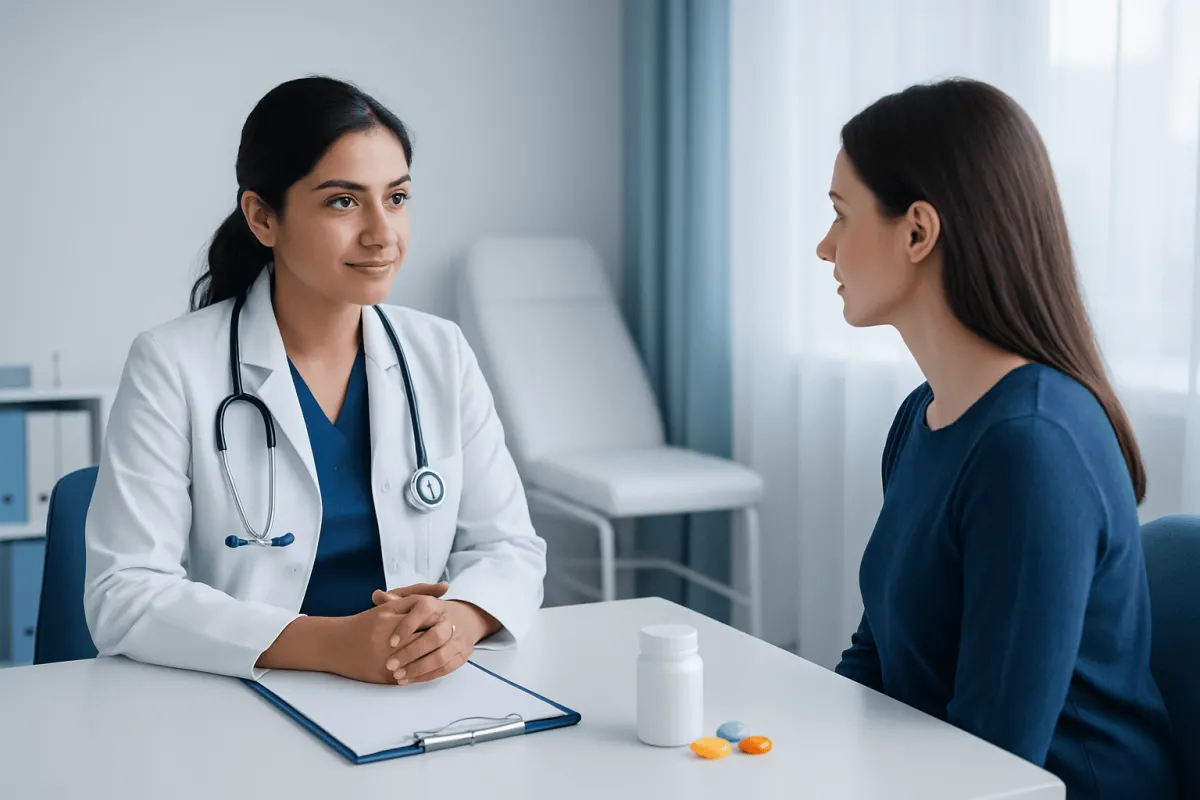 Doctor consulting with a patient in a medical office setting.