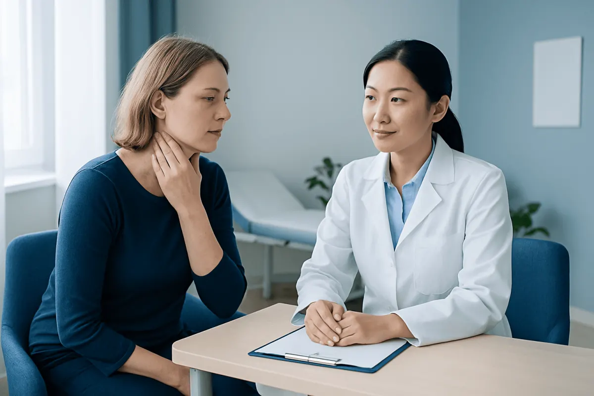 Doctor consulting with a patient in a medical office setting.