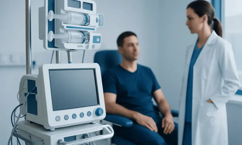Medical professional consulting patient in hospital room with monitoring equipment.