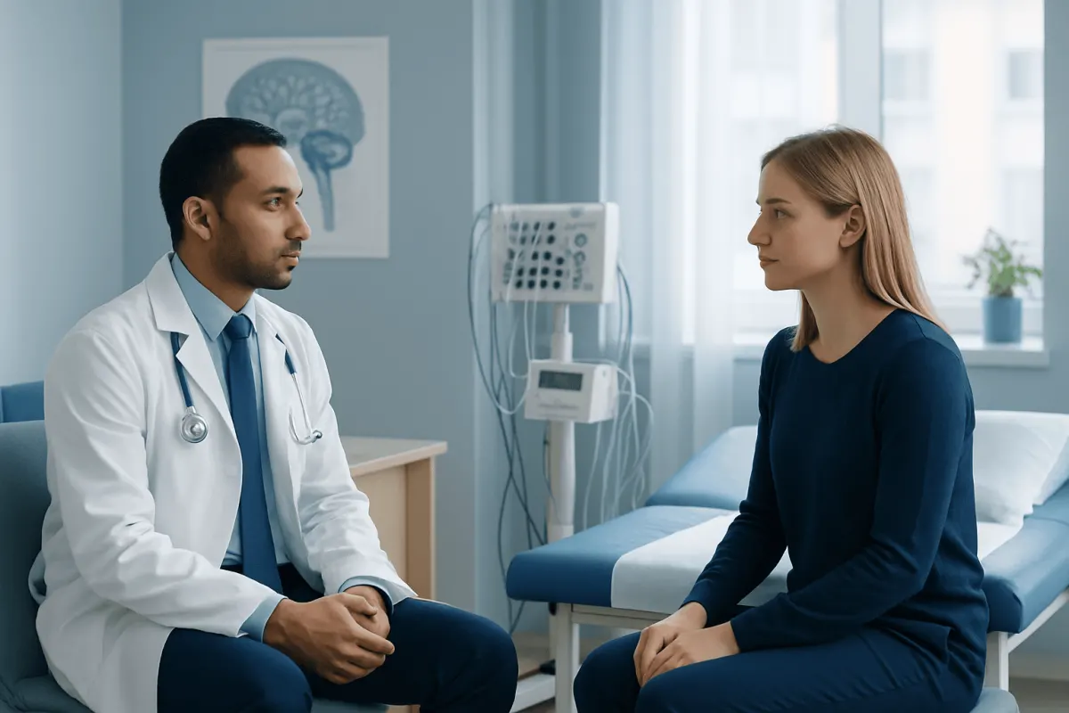 Doctor consulting with a patient in a medical office setting.