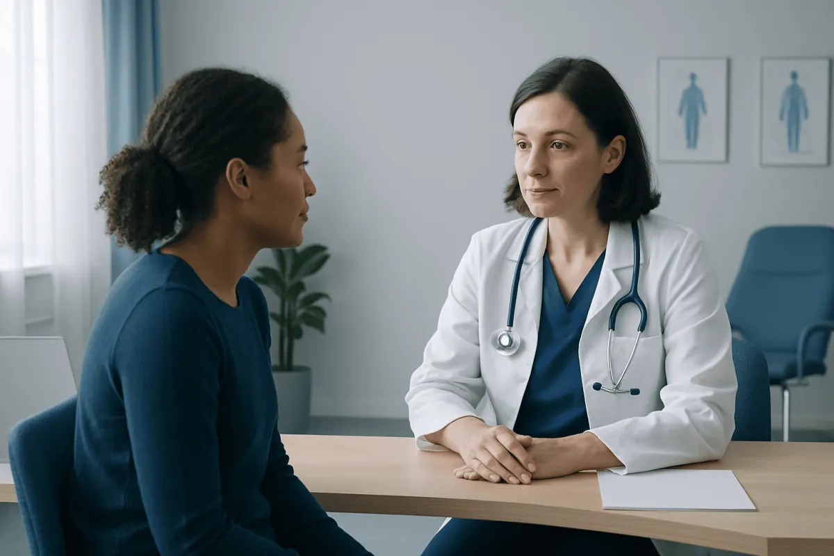 Doctor consulting with a patient in a medical office setting.