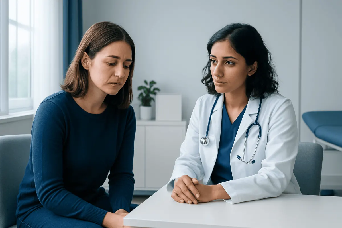 Doctor consulting with a patient in a medical office.