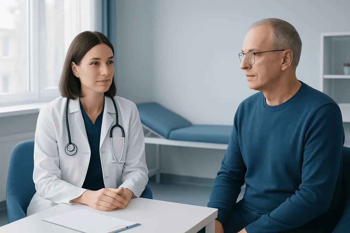 Doctor consulting with a patient in a medical office.