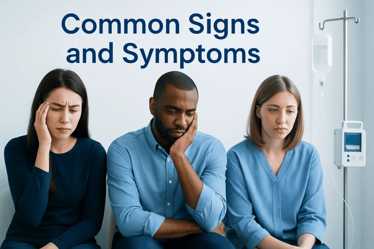 People showing symptoms of mental health issues in a medical setting.
