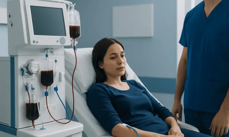 Patient receiving blood transfusion in hospital setting.
