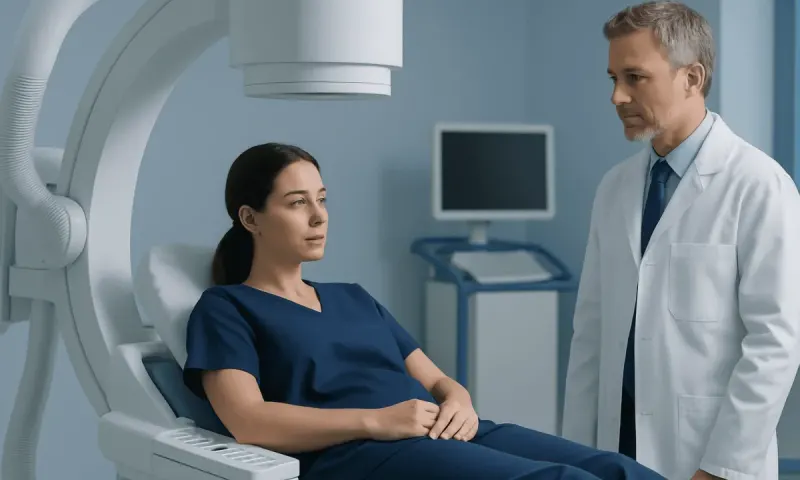 Medical professional consulting a patient during a diagnostic procedure at Acibadem Hospital.