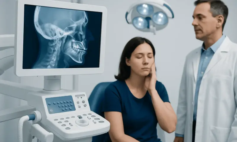 Patient experiencing jaw pain during consultation at Acibadem Hospital.