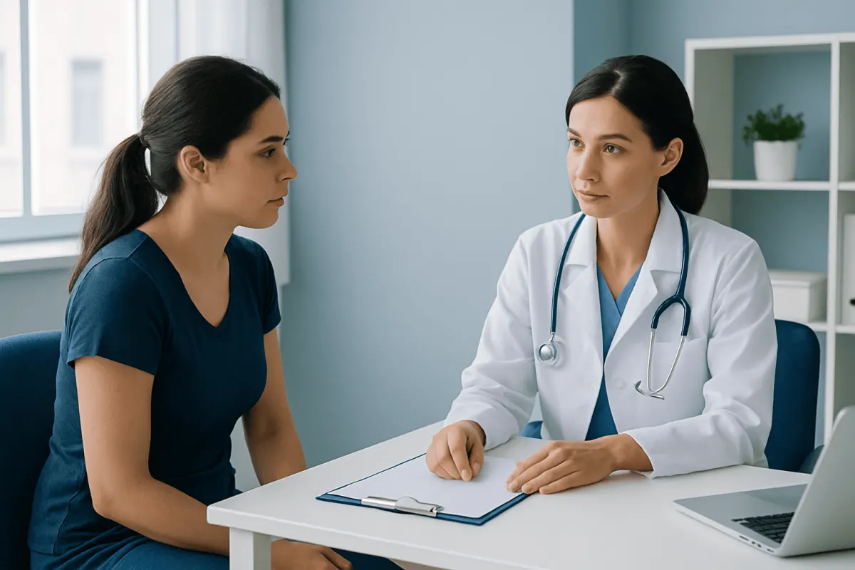 Doctor consulting with a patient in a medical office setting.