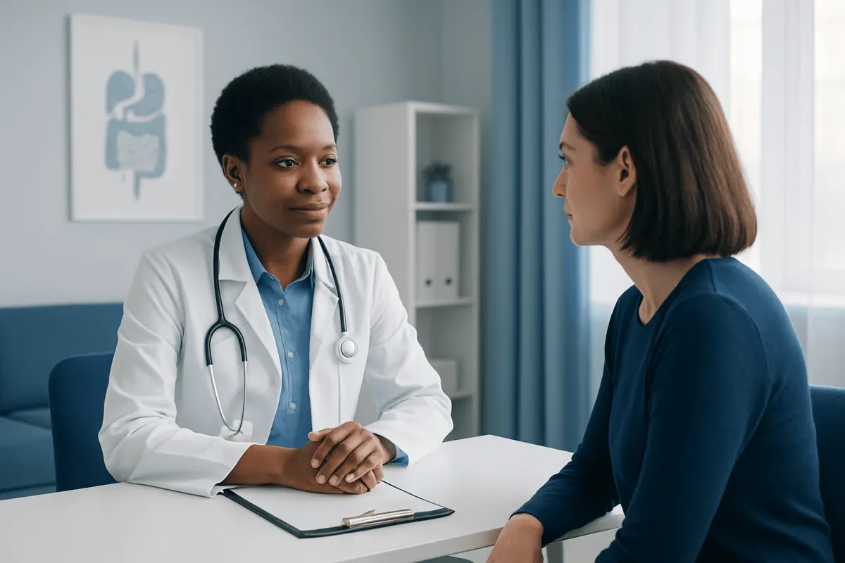 Doctor consulting with a patient in a medical office at Acibadem Hospitals Group.