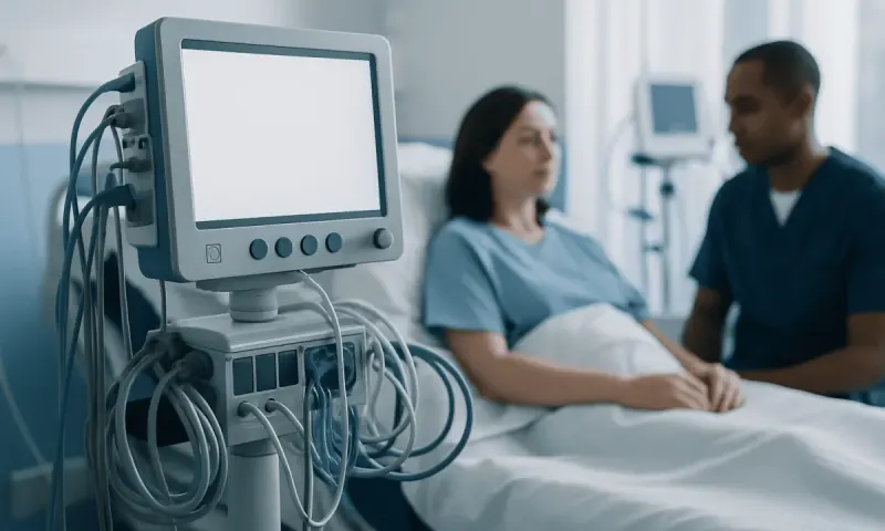 Hospital patient monitoring equipment in a medical setting.