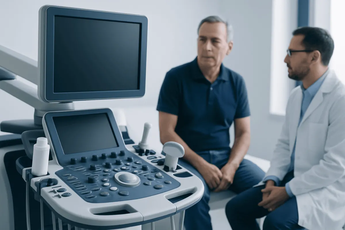 Medical consultation with ultrasound equipment at Acibadem Hospitals Group.
