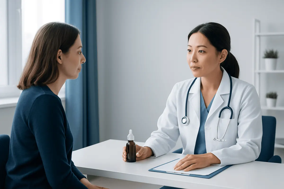 Doctor consulting with patient in a medical office setting.