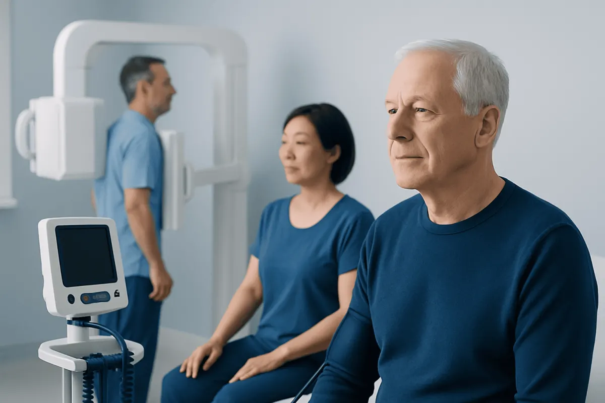 Senior man undergoing a medical checkup at Acibadem Hospital.