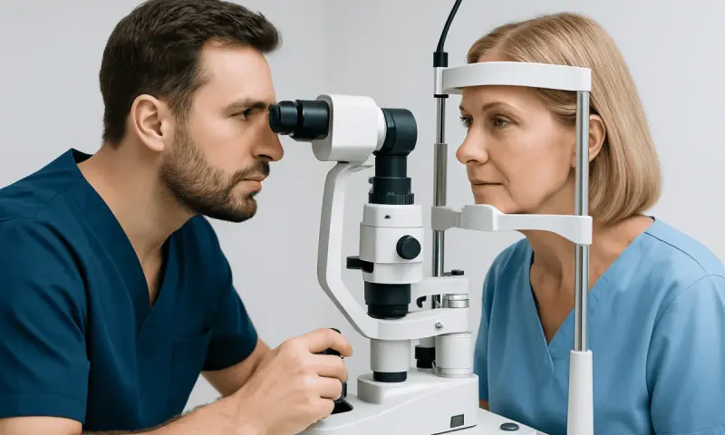 Eye examination using slit lamp at Acibadem Hospital.