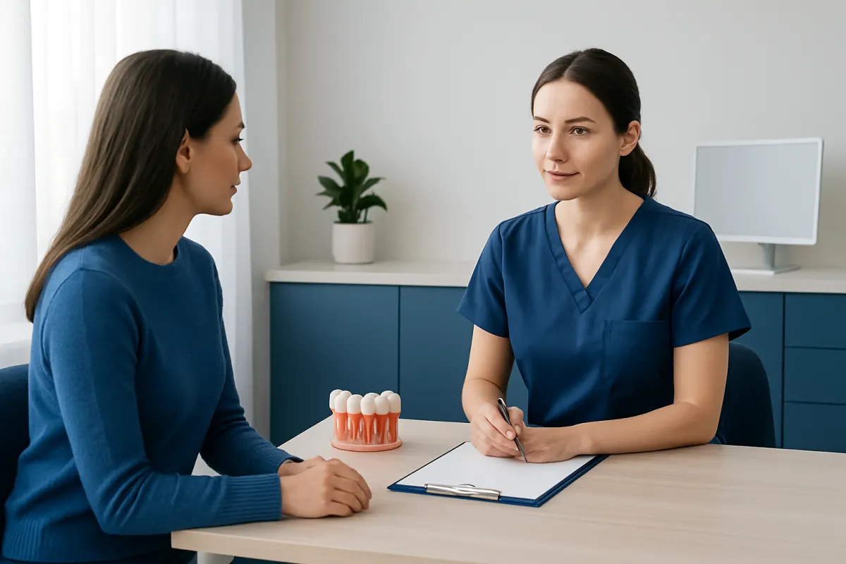 Dental consultation with a healthcare professional and patient discussing veneers.