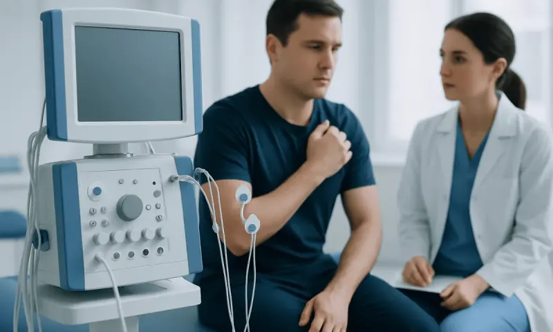 Patient undergoing nerve conduction study at Acibadem Hospital.