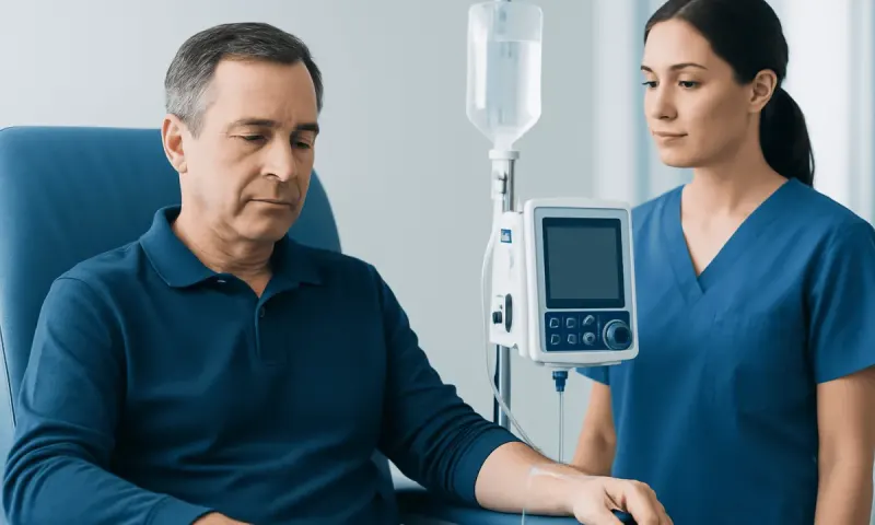Patient receiving chelation therapy in a hospital setting.