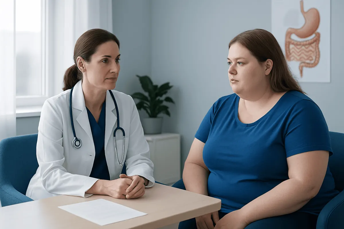 Doctor consulting with a patient about gastric bypass eligibility.
