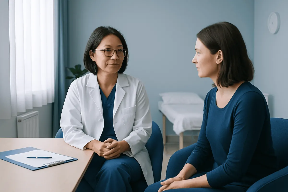 Doctor consulting with a patient in a medical office setting.