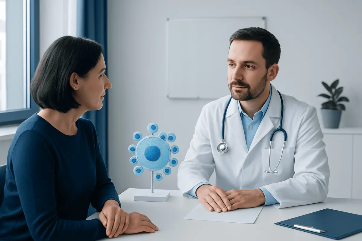 Doctor consulting with a patient in a modern medical office.