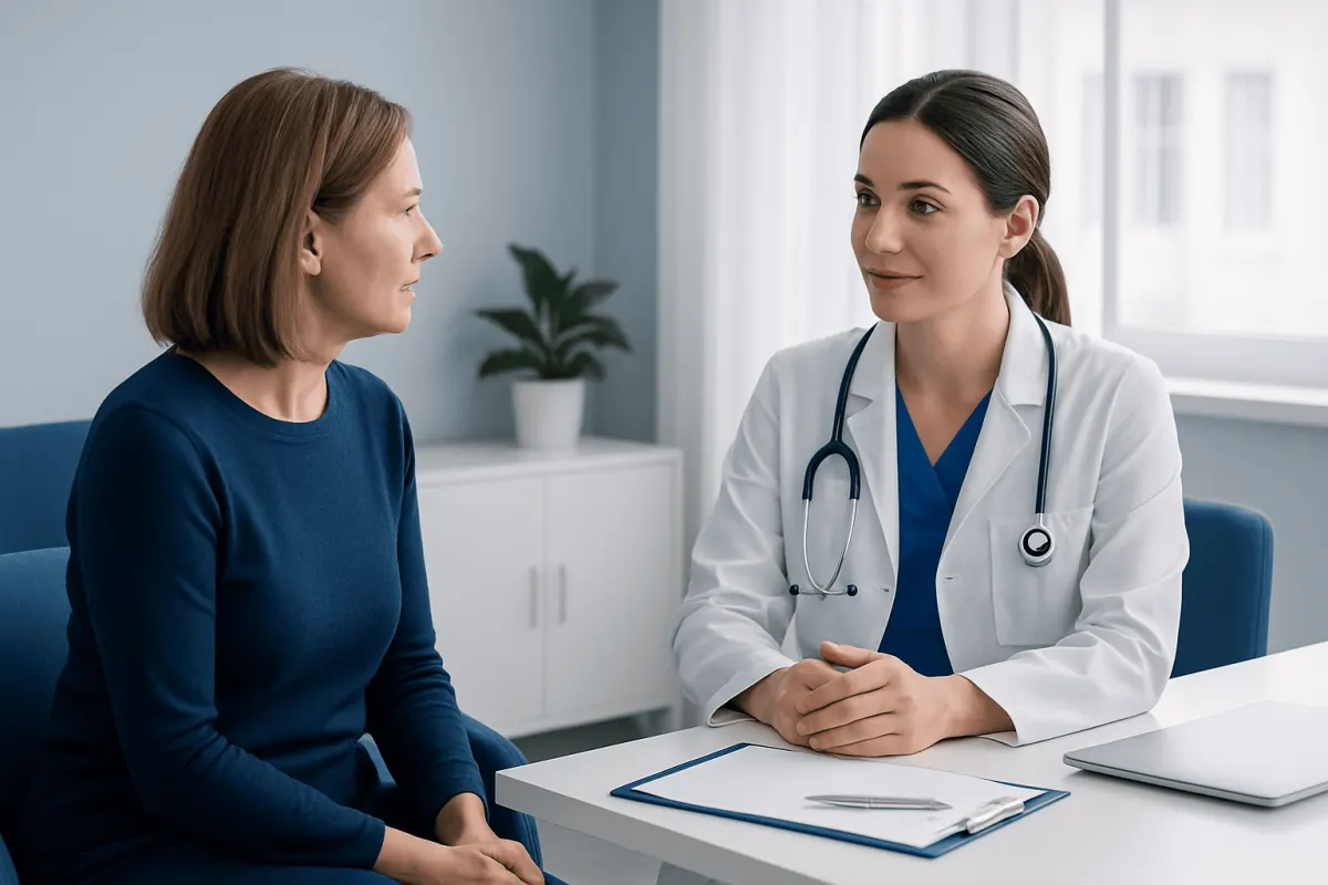 Doctor consulting with a patient in a modern medical office.