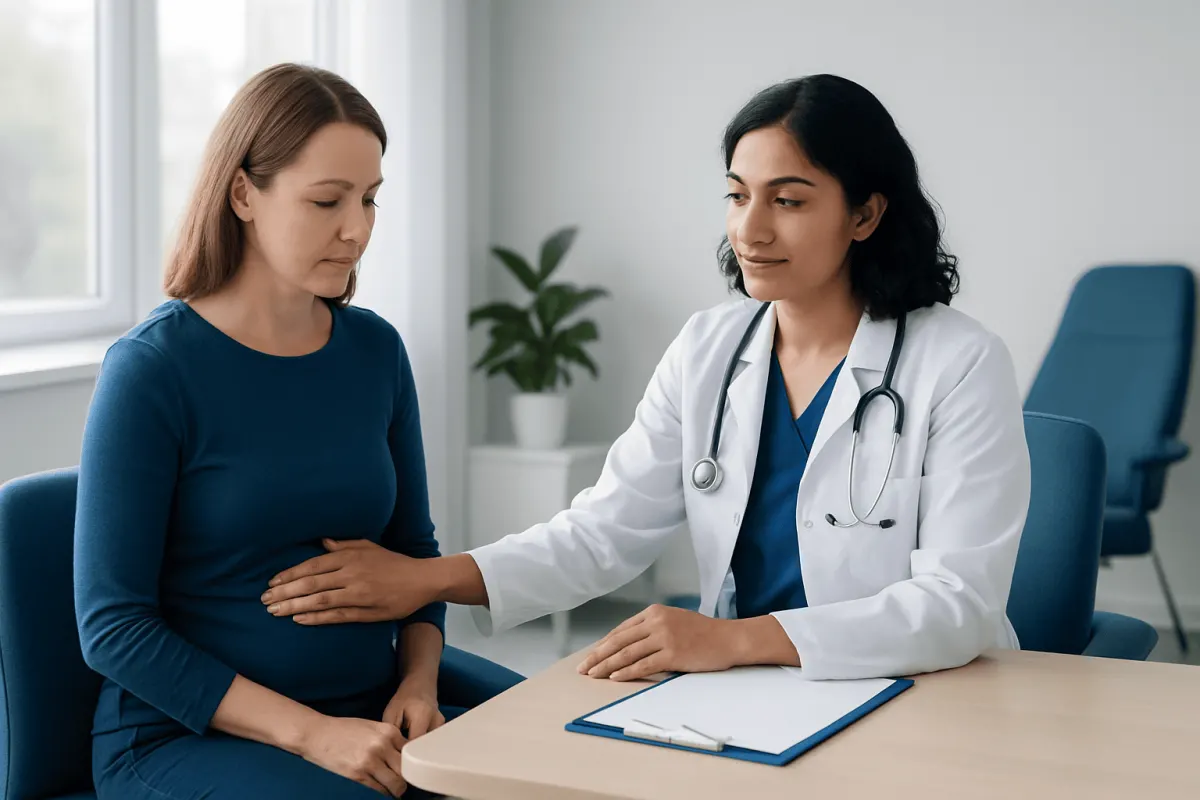 Doctor consulting with patient about scar treatment options in a clinic setting.