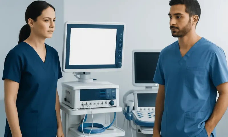 Medical professionals in a hospital room with ultrasound equipment.