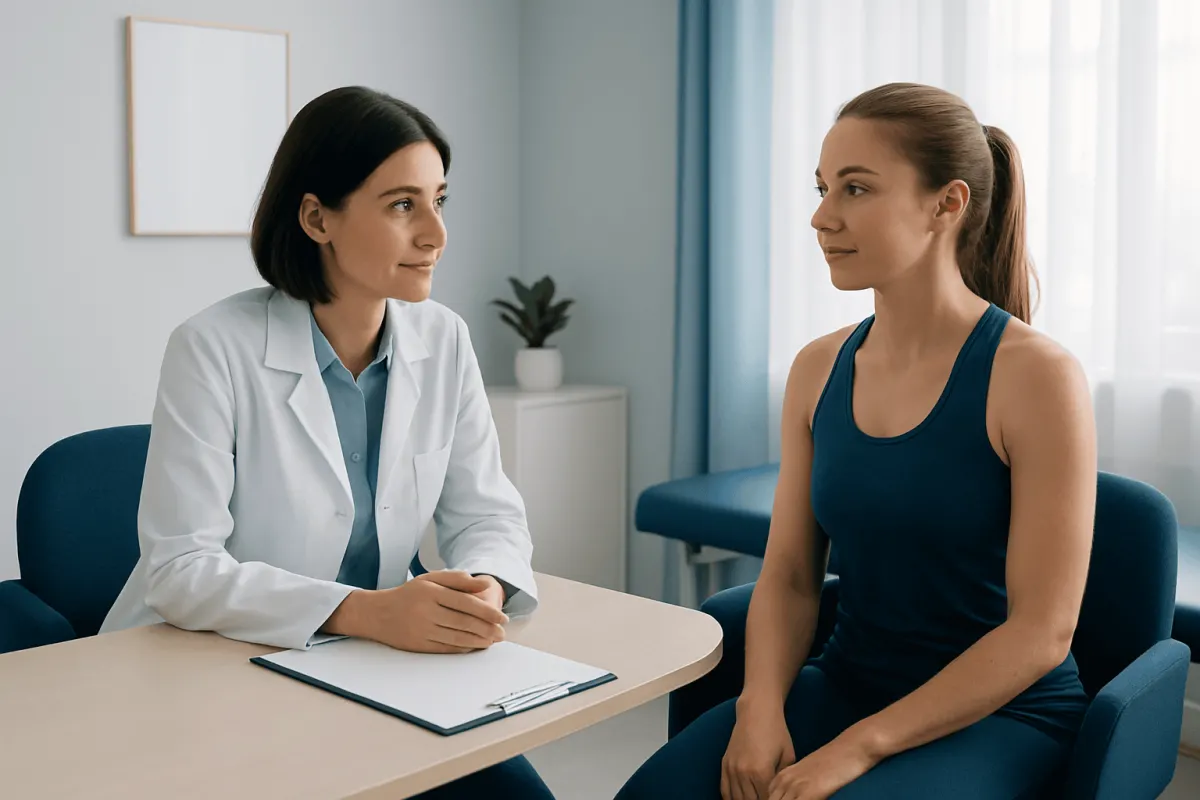 Doctor consulting with a patient in a medical office setting.